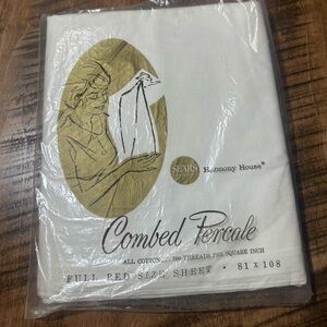 NOS Vtg 60s SEARS Harmony House Full Bed Size Sheet Combed Percale Cotton 81x108